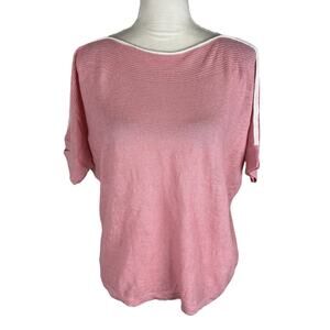 Estheme Studio Paris Linen Pullover Pink Top White Trim Dolman Sleeve Size Large